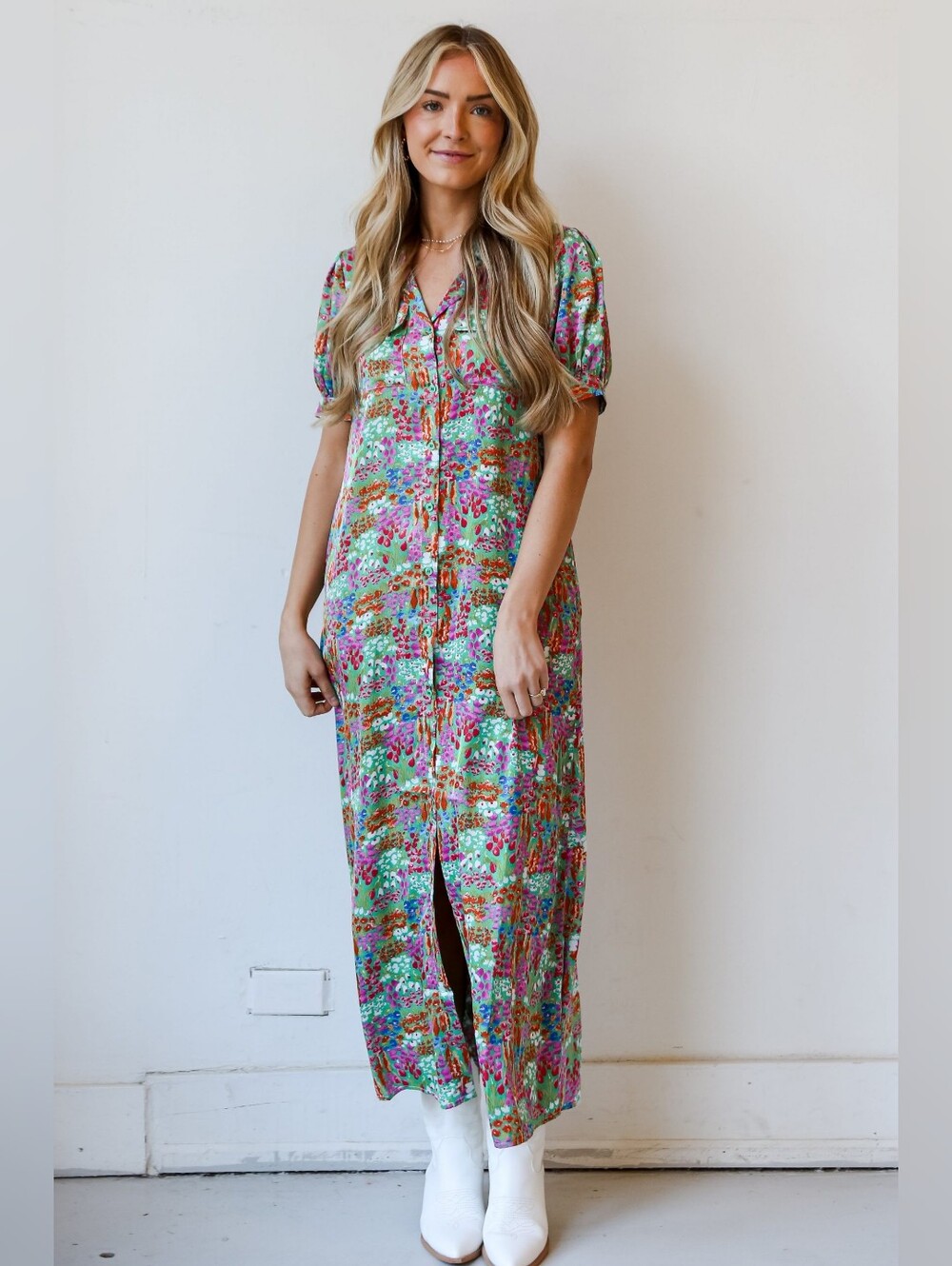 Love + Harmony | Floral Multi Color Button-Front Maxi Dress